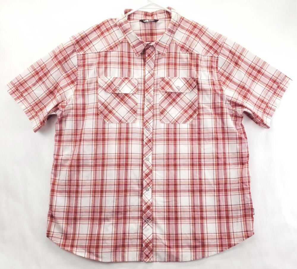The North Face Shirt Mens XL Red White Plaid 100% Cotton Classic Snap Button